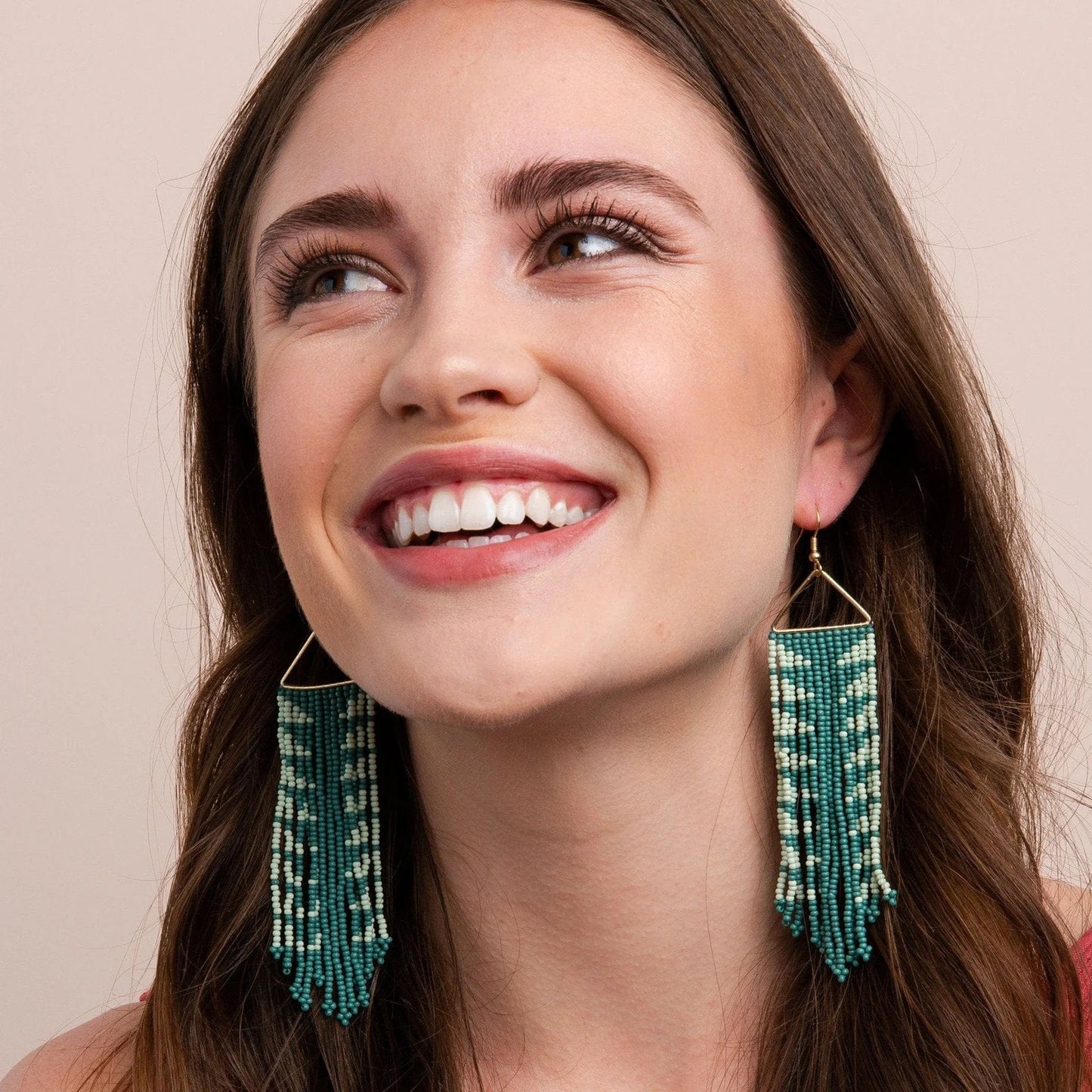 Emilie Arrow Beaded Fringe Earrings - Teal