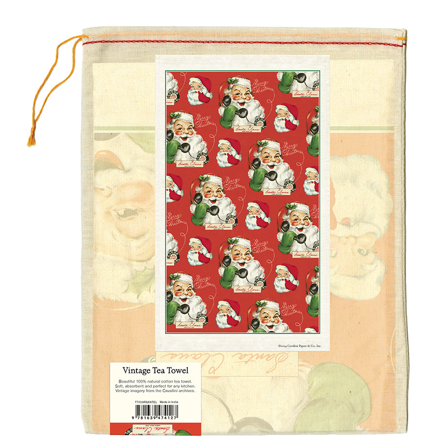 Muslin pouch with an illustration of the tea towel on a paper label