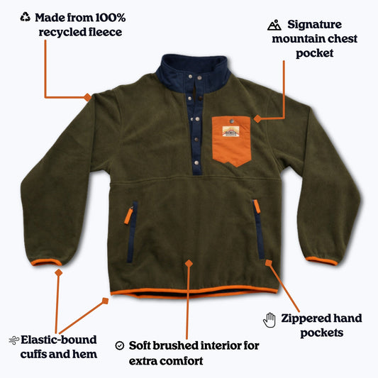 Turbo Recycled Fleece Pullover Jacket - Forest Green