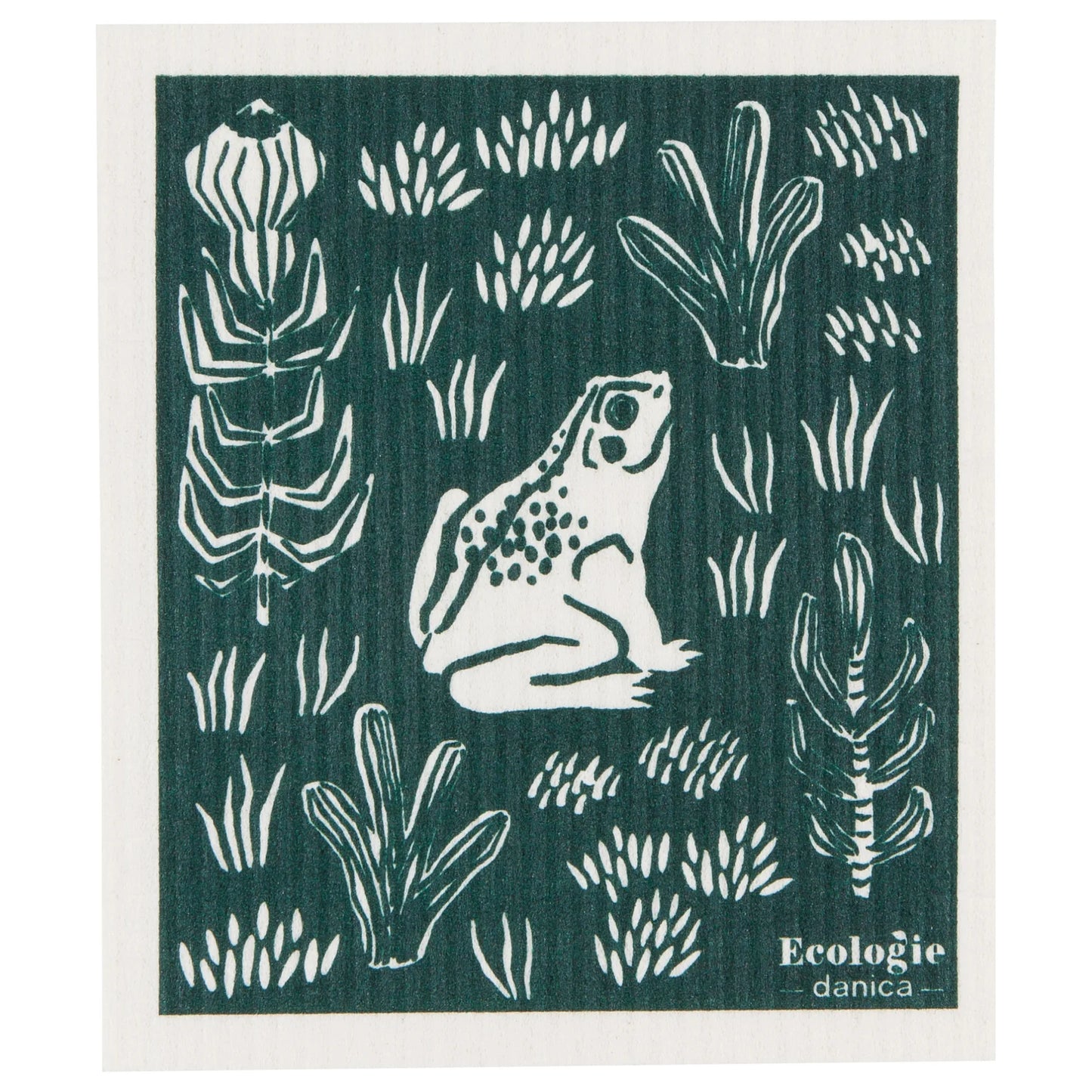 Reusable sponge cloth with a green illustration of a frog in the wild
