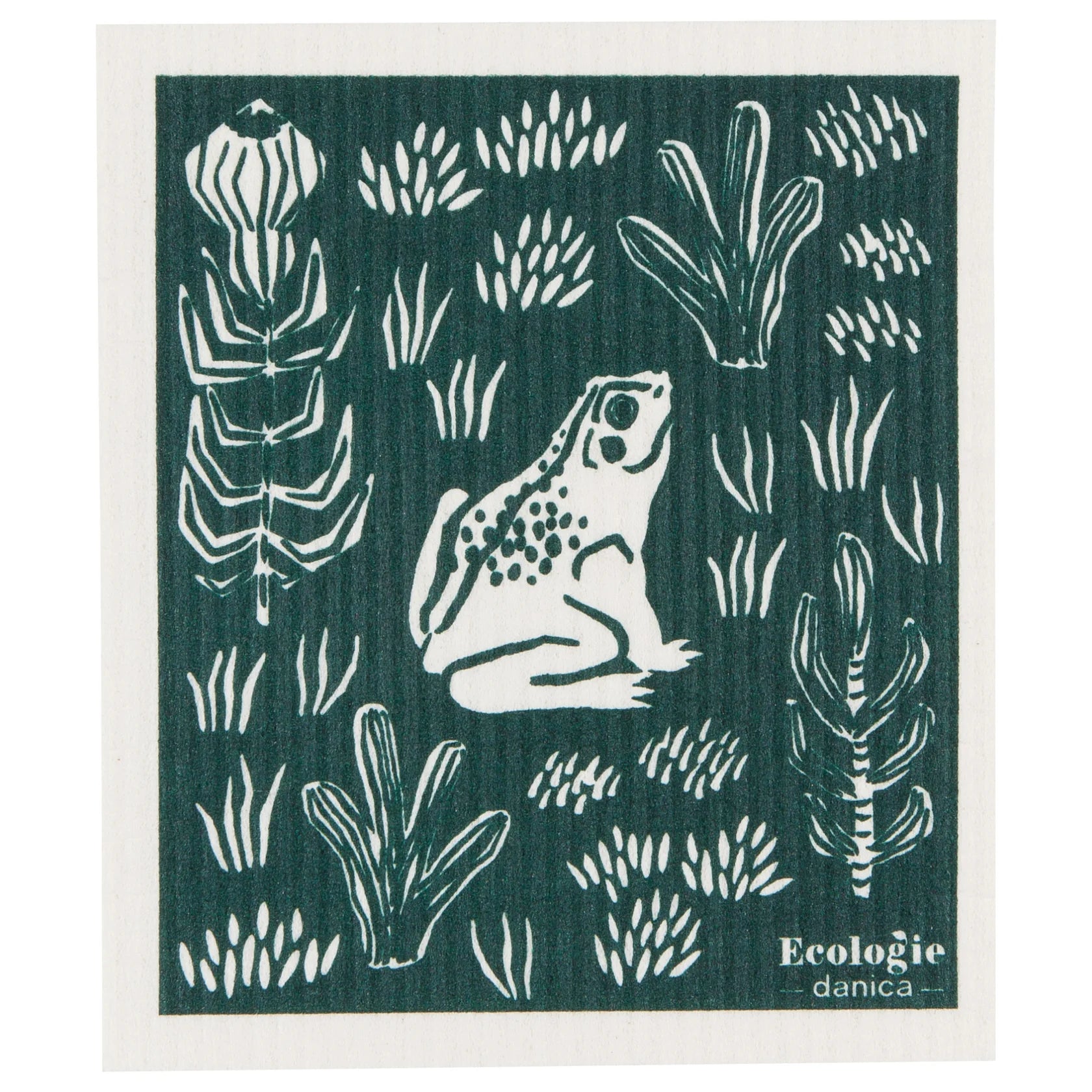 Reusable sponge cloth with a green illustration of a frog in the wild