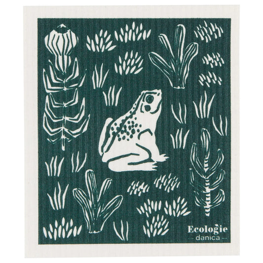 Reusable sponge cloth with a green illustration of a frog in the wild