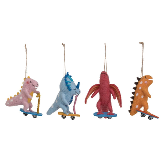 Felt Dinosaur on Skateboard Ornament
