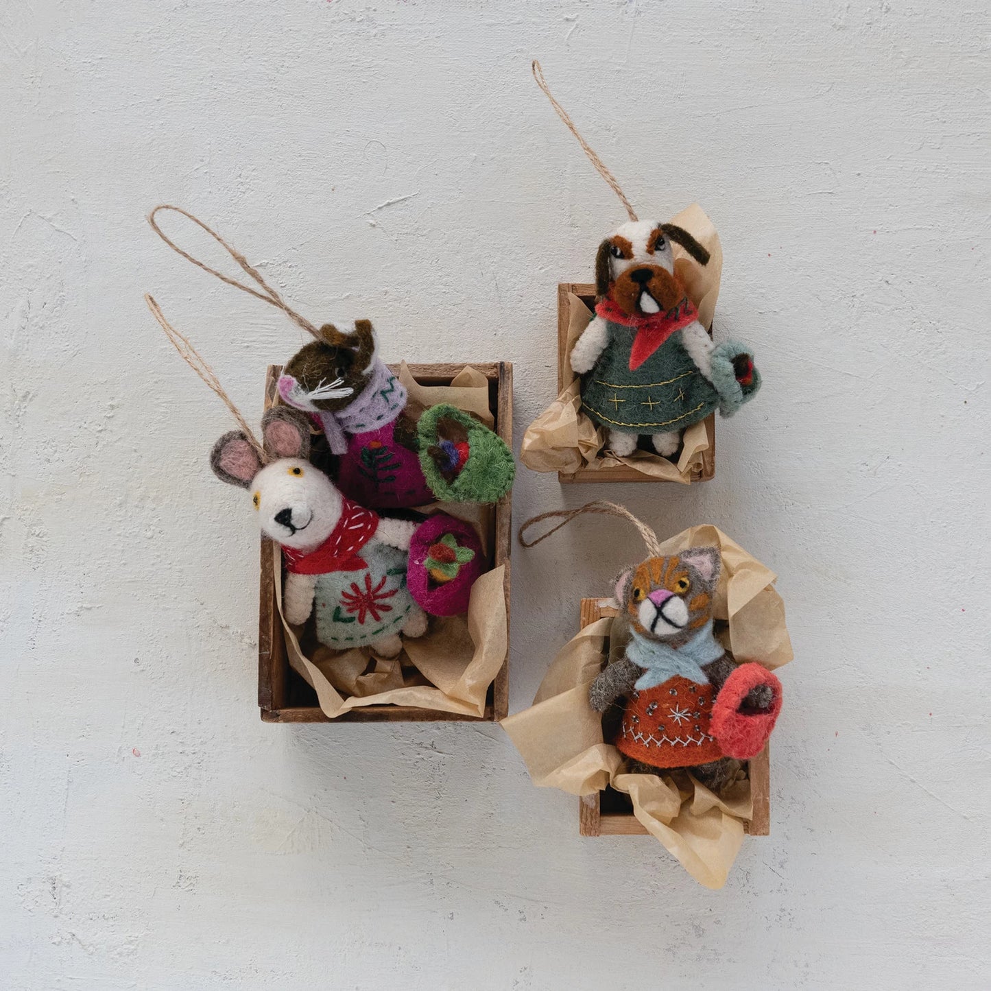 Wool Felt Animals In Clothing Ornaments
