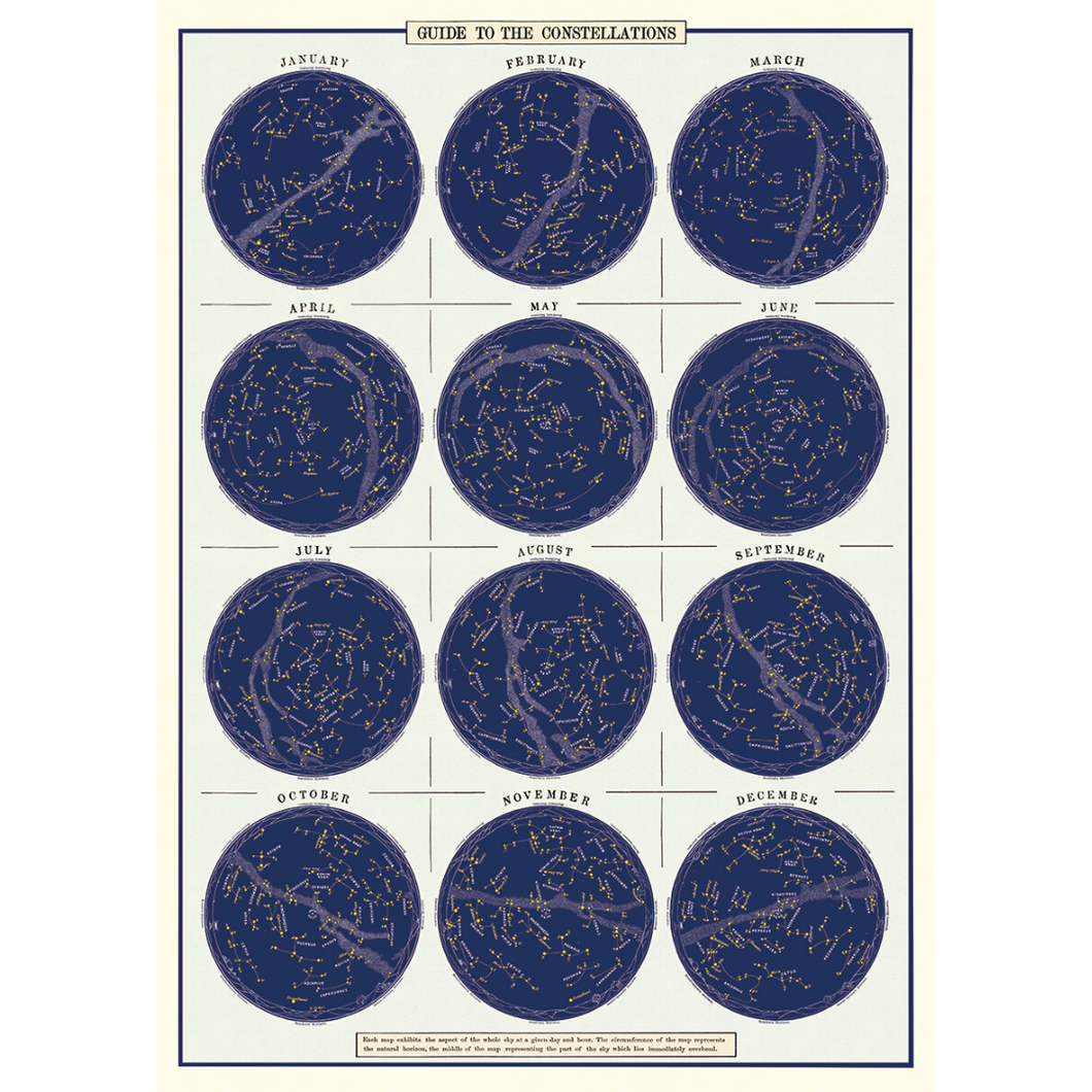 An art print and paper wrap which features a constallation chart during each of the months