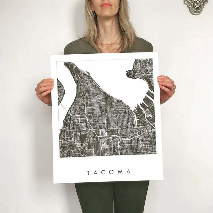 Turn of the Centuries - Tacoma WA Watercolor Map - Black