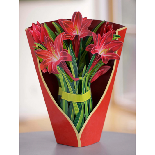 Red Amaryllis Fresh Cut Paper Card