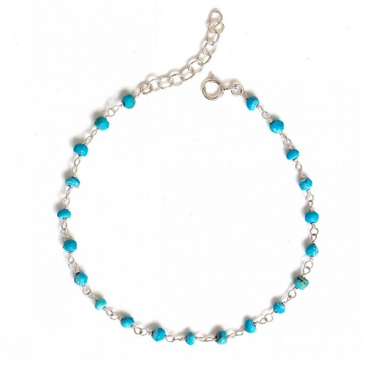 TURQUOISE ROSARY BRACELET- SILVER