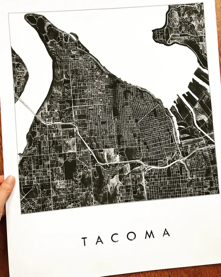 Turn of the Centuries - Tacoma WA Watercolor Map - Black