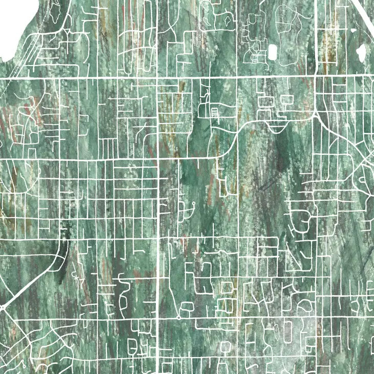 Turn of the Centuries - Tacoma Washington Painted Map - Grass