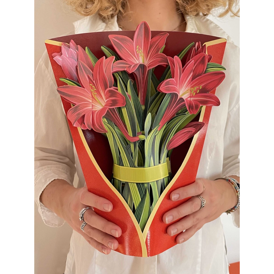 Red Amaryllis Fresh Cut Paper Card