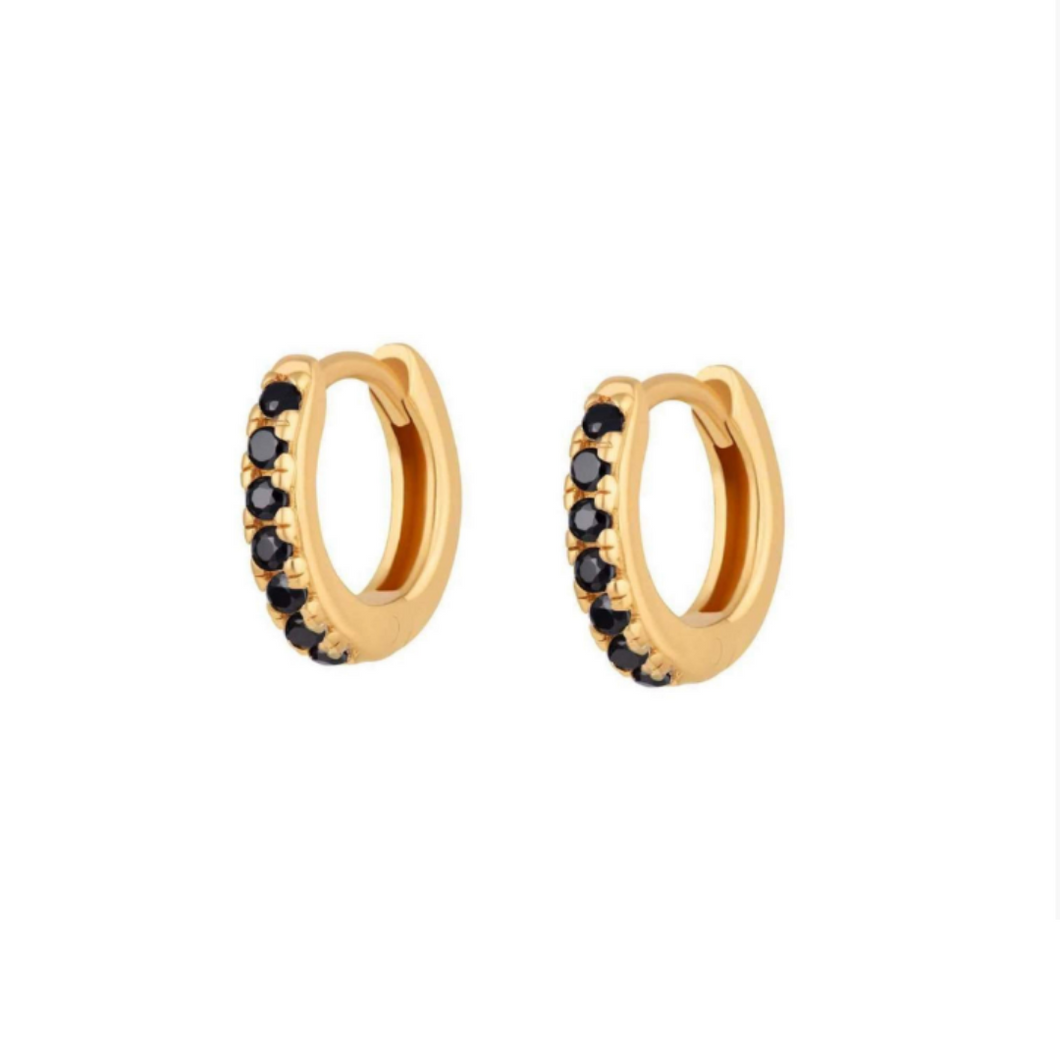 Black Pave Huggies Gold