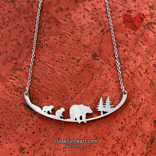 In The Woods Necklace - Bear with 2 Cubs