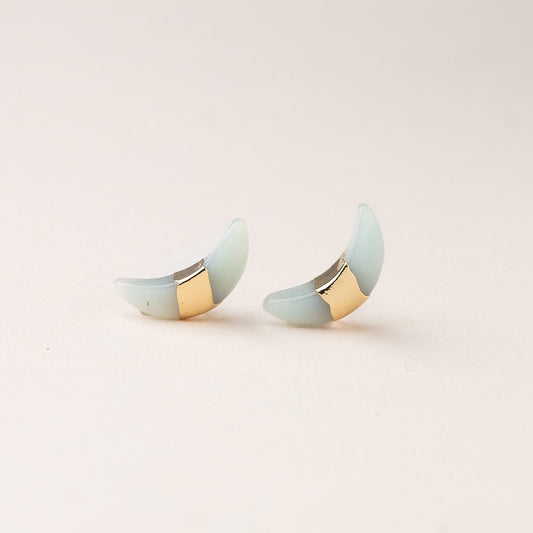 Crescent Moon Stud - Amazonite/Gold