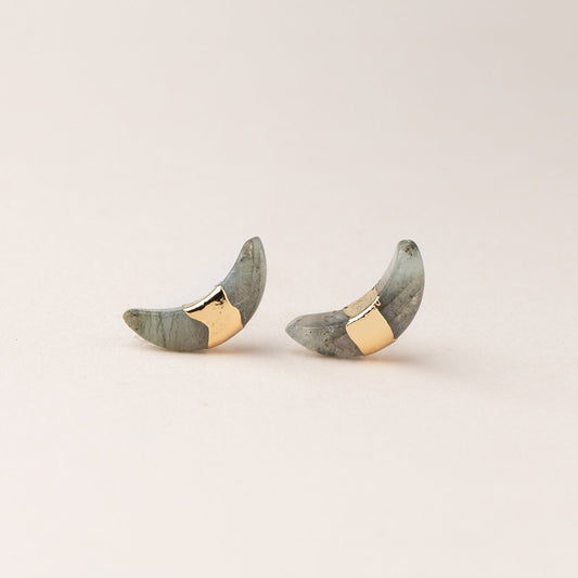 Crescent Moon Stud - Labradorite/Gold