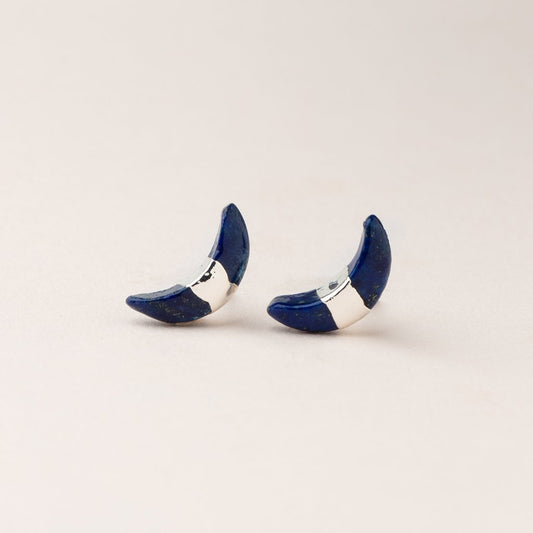 Crescent Moon Stud - Lapis/Silver