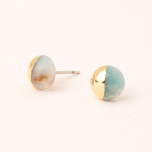 Dipped Stone Stud - Amazonite / Gold