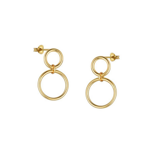 Gold Double Circle Post Earrings