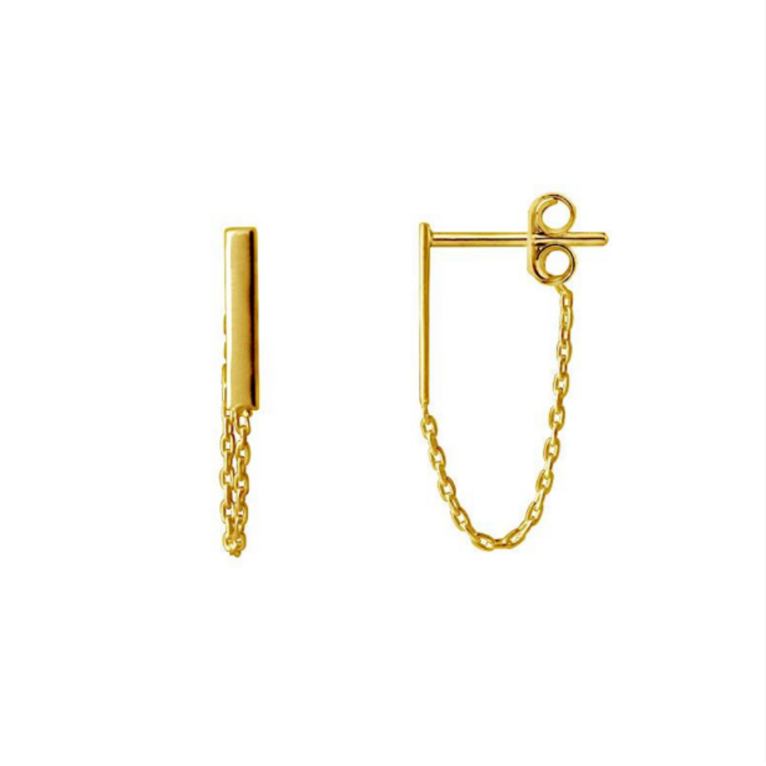 Gold Mini Bar Chain Stud Earrings