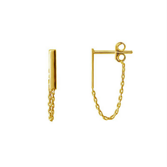 Gold Mini Bar Chain Stud Earrings