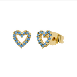 Gold Open Turquoise Heart Studs