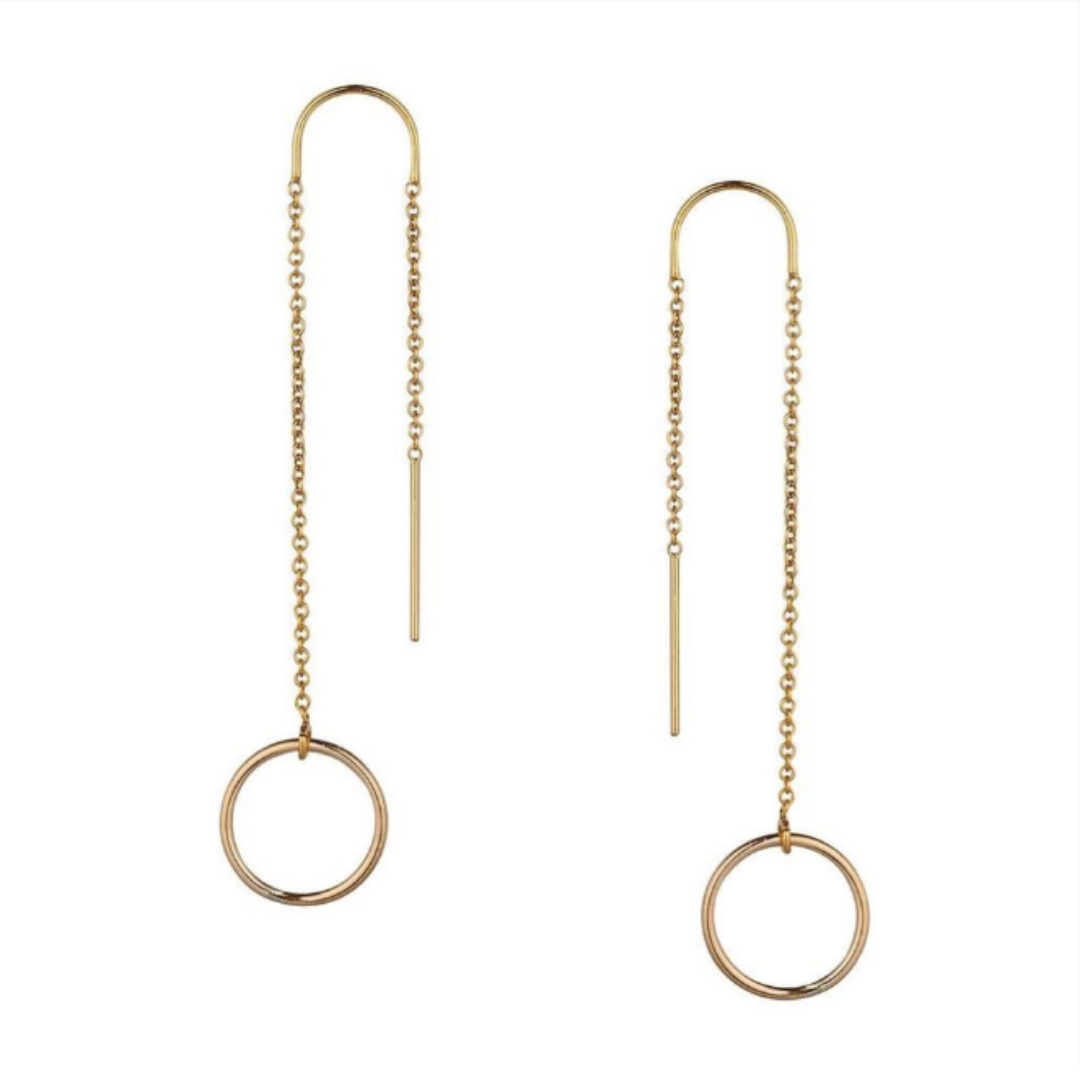 Gold Small Circle Threader Earrings