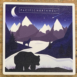 Pacific Northwest - Bear & Mountain Silhouette Coaster