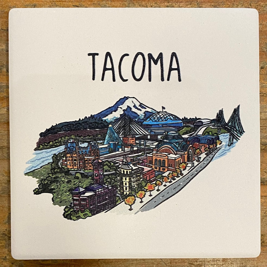 Tacoma, WA Cityscape Line Drawing Coaster