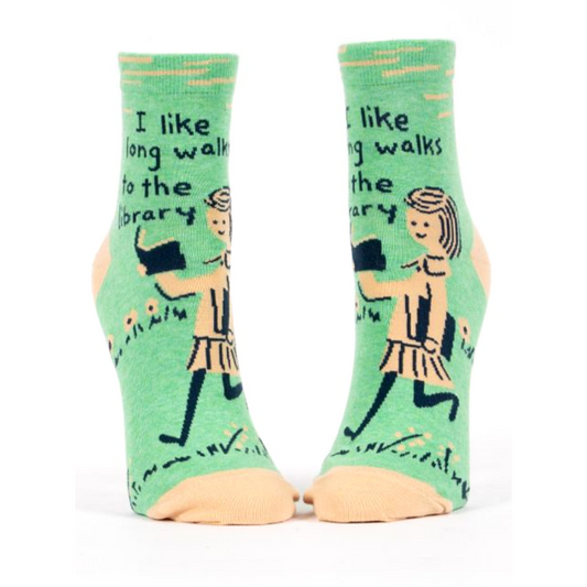 Women's Ankle Socks with I Like Long Walks to the Library Text