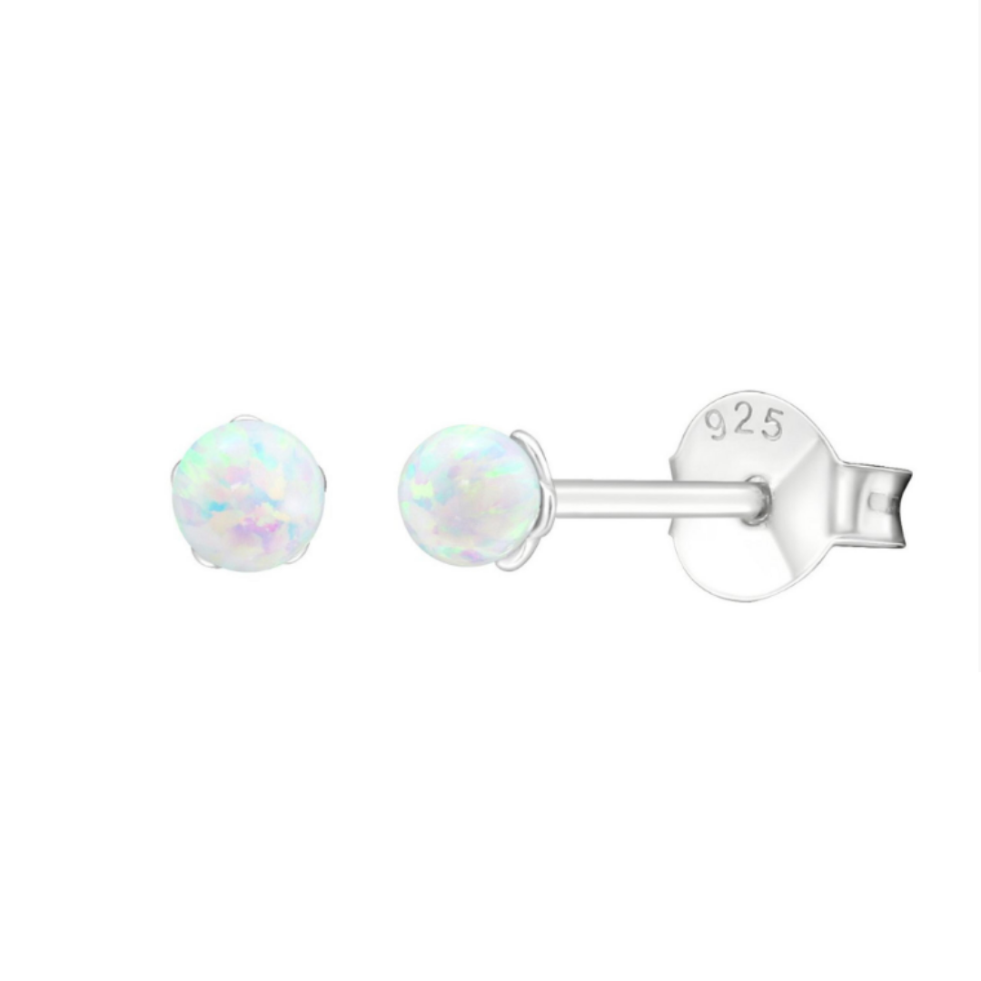 Mini Opal Ball Stud Earrings - White