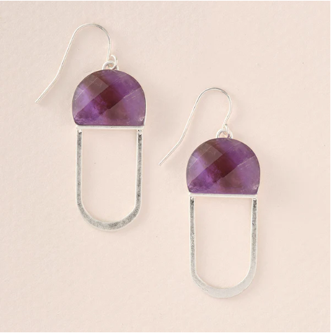 Modern Stone Chandelier Earring - Amethyst / Silver