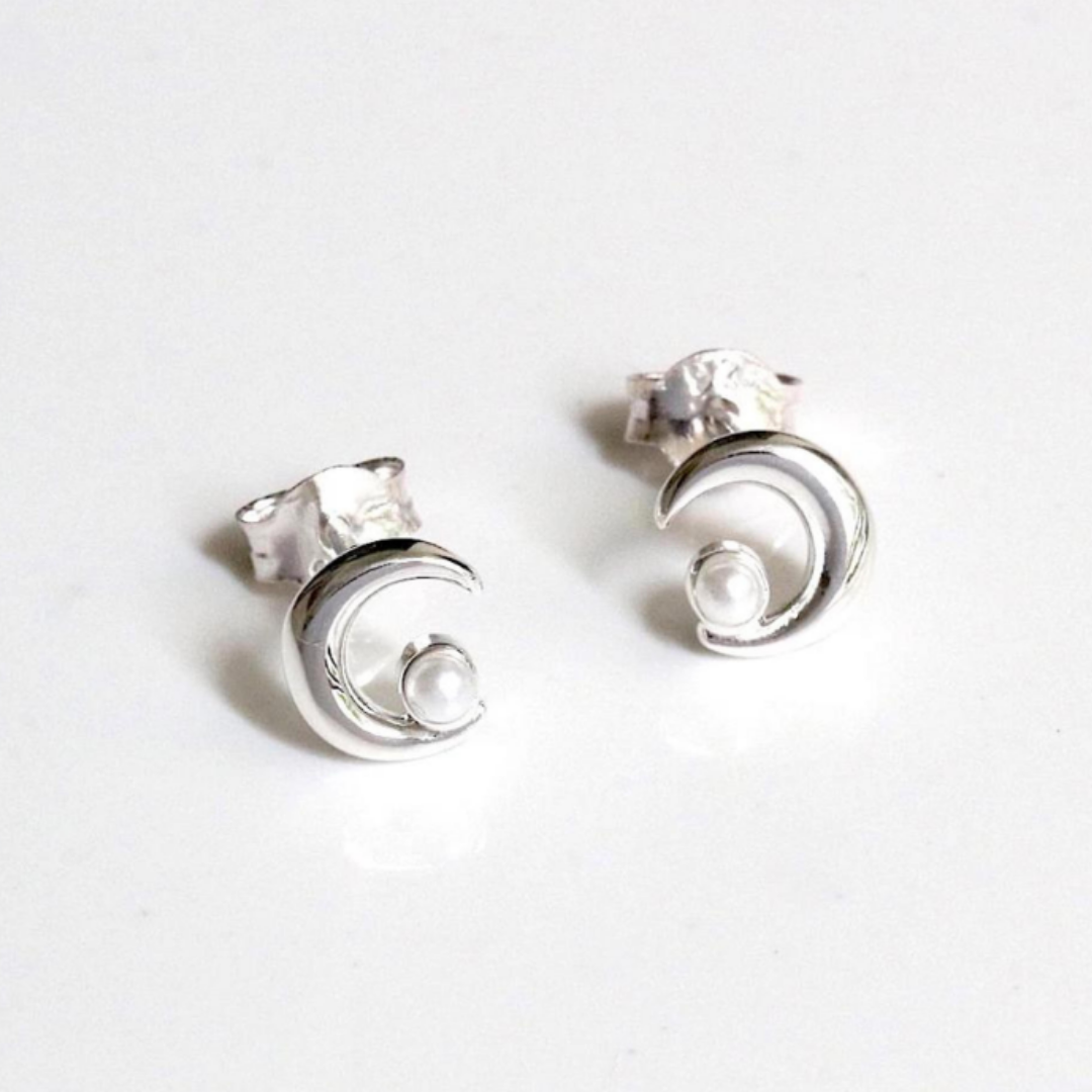Moon Phrase Stud Earrings - Silver