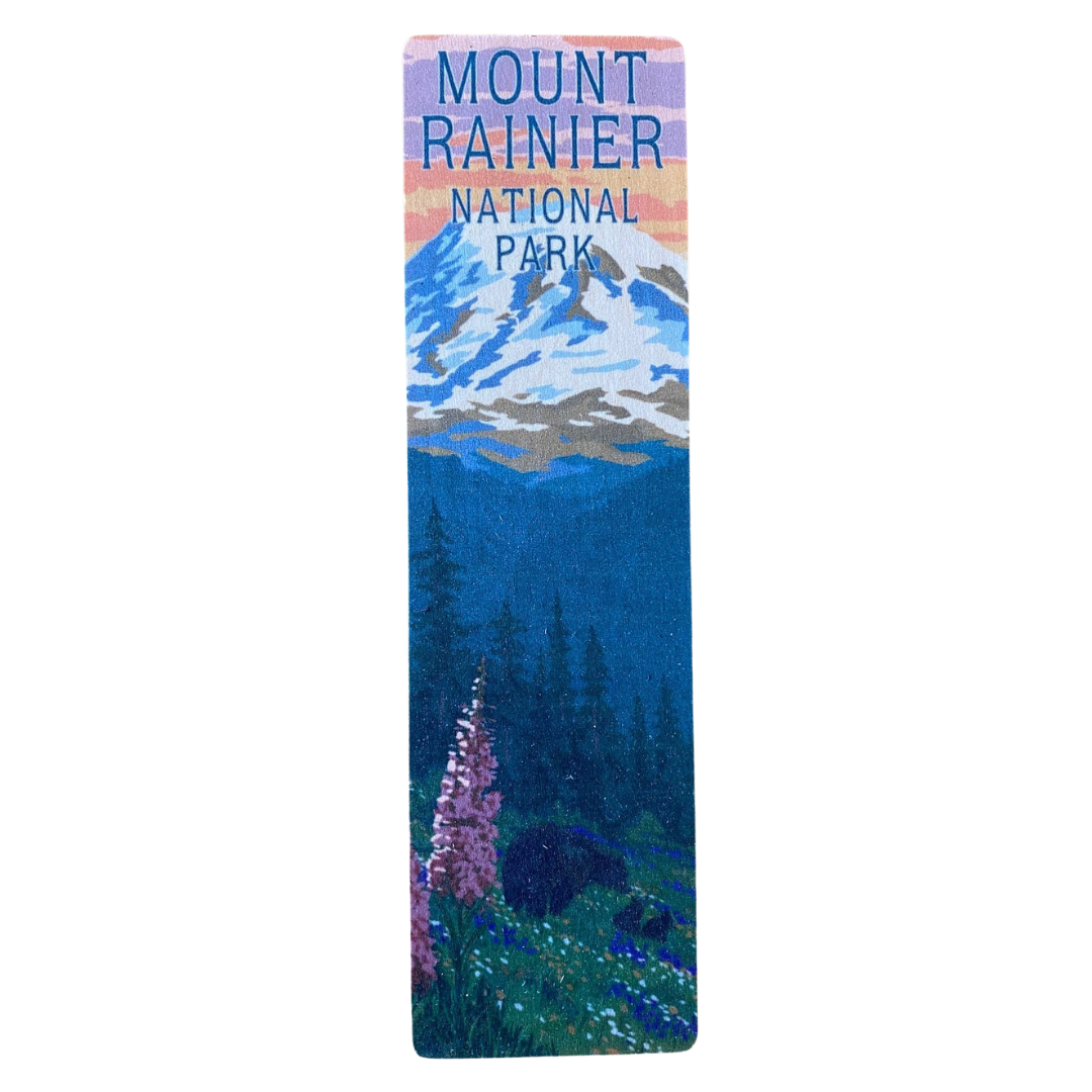 Mount Rainier National Park - Bear & Spring Flowers Wooden Bookmark