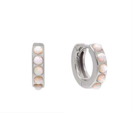 Opal Huggie Earrings Silver