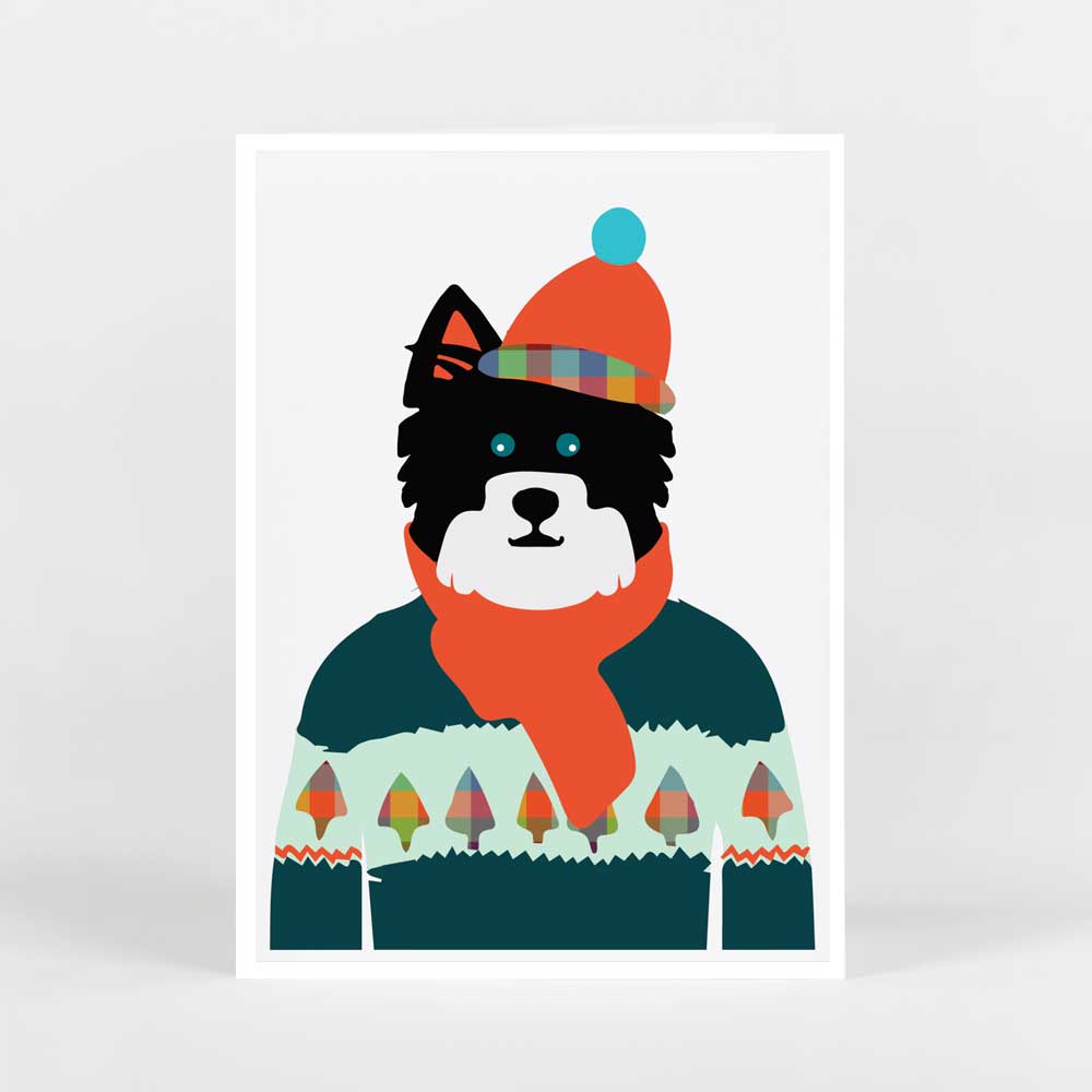 Christmas Sweater Dog with Hat Card