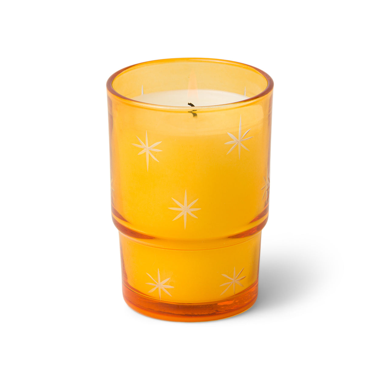 Noel 5.5 oz Etched Stars on Orange Transparent Glass Candle - Sweet Orange & Fir