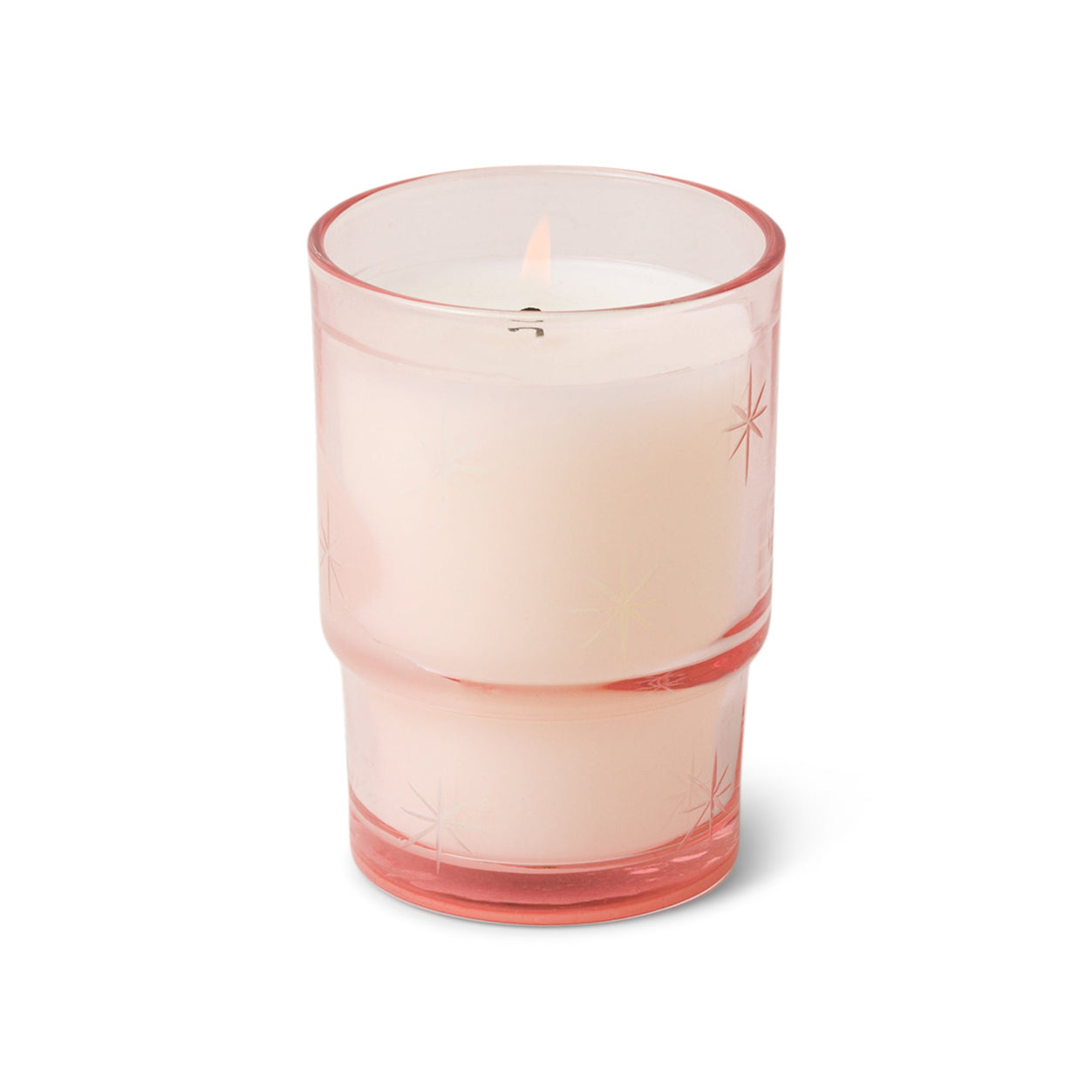 Noel 5.5 oz Etched Stars on Pink Transparent Glass Candle - Cranberry Rose