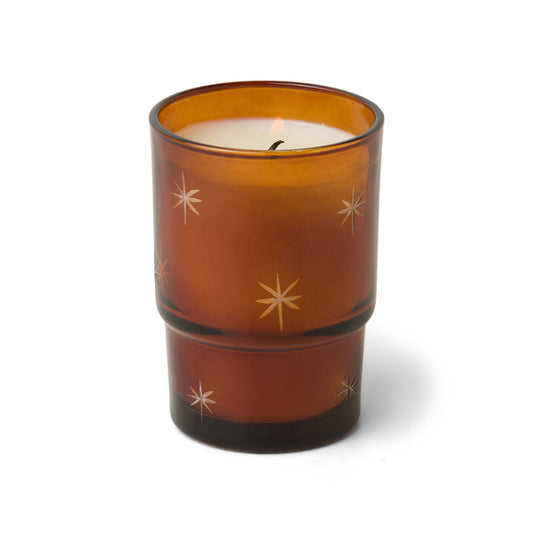 Noel 5.5 oz Etched Stars on Amber Transparent Glass Candle - Wassail