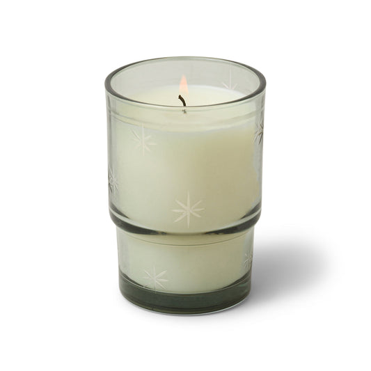 Noel 5.5 oz Etched Stars on Gray/Green Transparent Glass Candle - Balsam & Fir