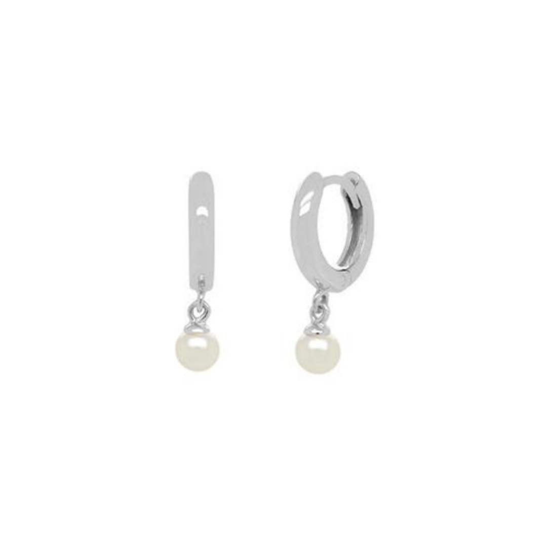 Pearl Huggies Earrings Silver