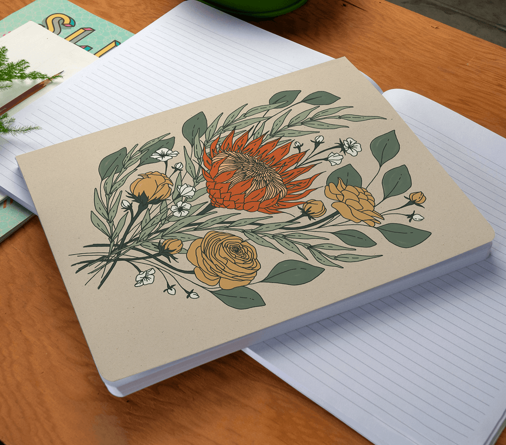 Protea Flowers Large Layflat Notebook-Lined