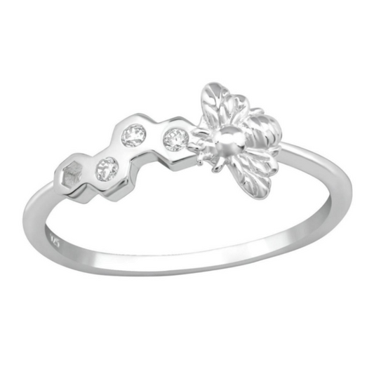 SS Bee Honeycomb CZ Ring