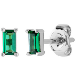 Silver Emerald Baguette Studs