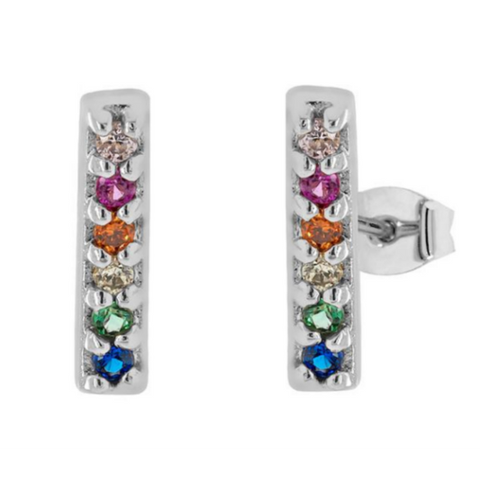 Silver Mini Rainbow Pave Bar Studs