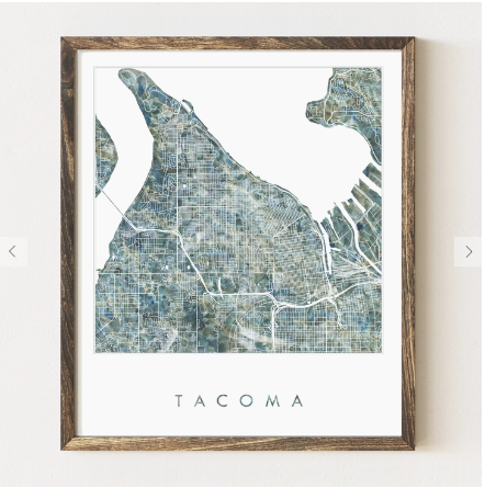 Turn of the Centuries - Tacoma Washington Painted Map - River