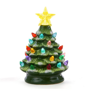 Battery-Operated LED Ceramic Green Christmas Tree