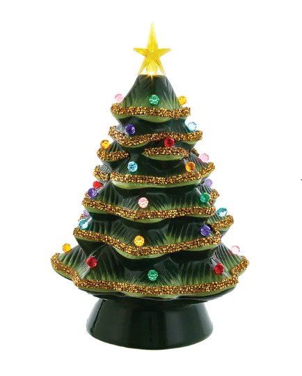 12" Light-Up Gold Glittered Christmas Tree