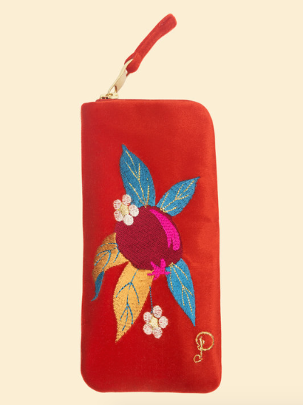 Velvet Glasses Pouch - Pomegranate in Tangerine