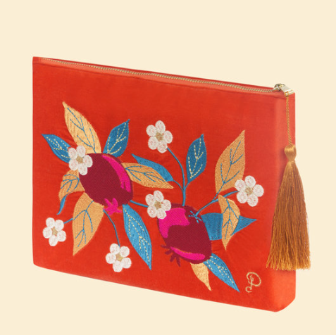 Velvet Zip Pouch - Pomegranate Tangerine