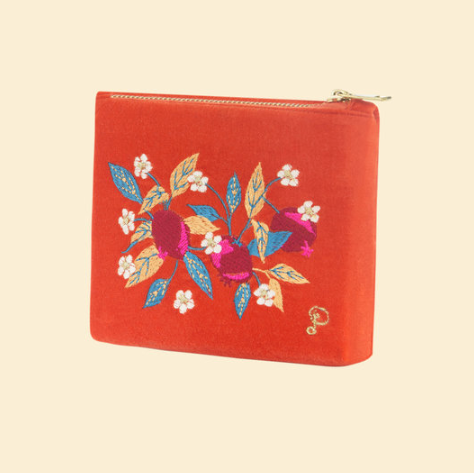 Velvet Mini Pouch - Pomegranate Tangerine